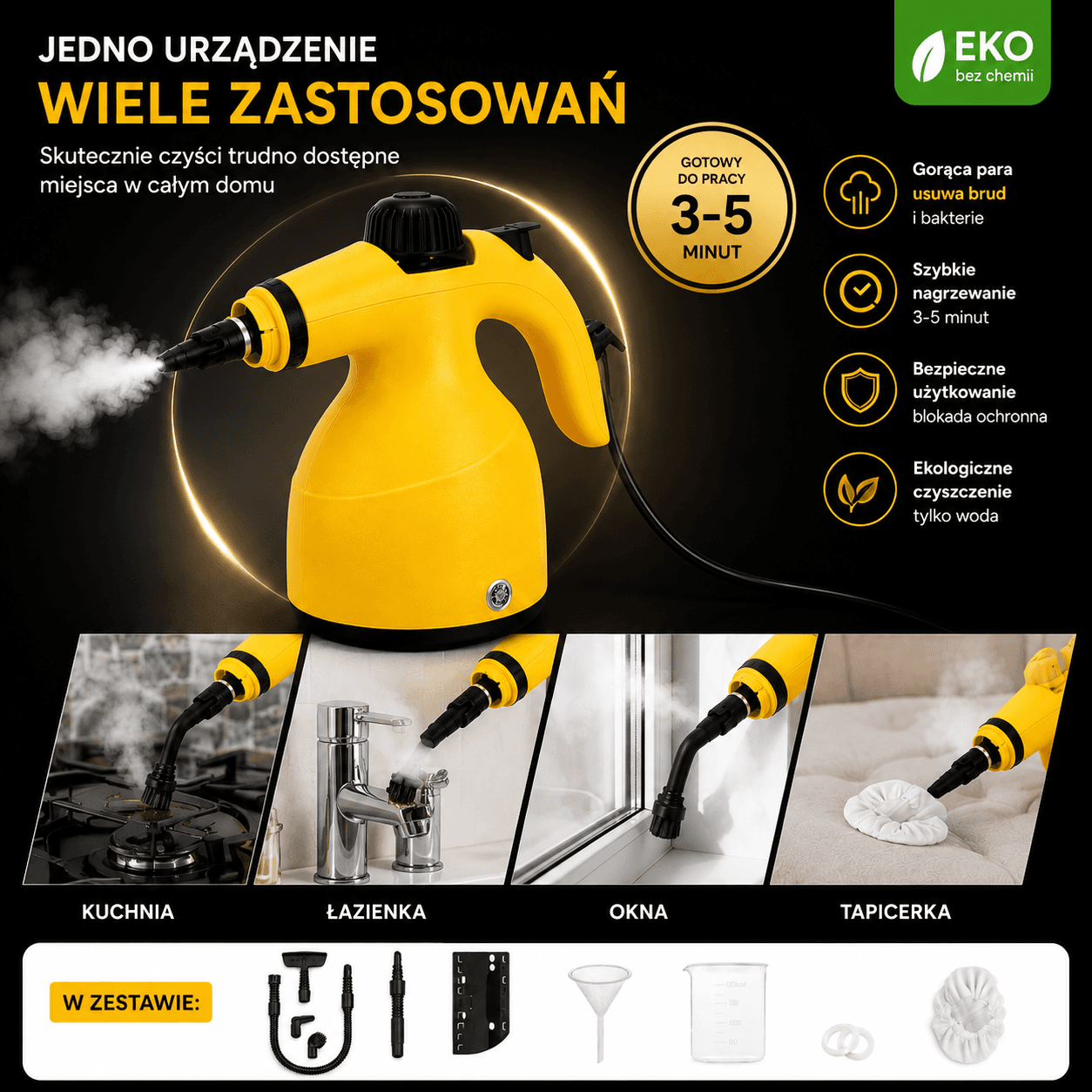 Wielofunkcyjna Myjka Parowa 5w1